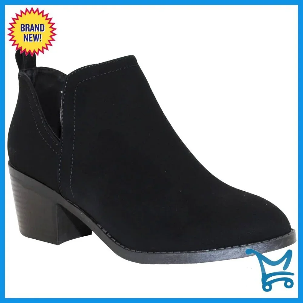 Chunky Low Heel Ankle Boots Slip On Chelsea Square Toe Comfortable Booties